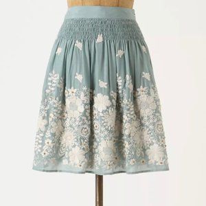Anthropologie Blue Tassel beaded embroidered skirt SZ 4